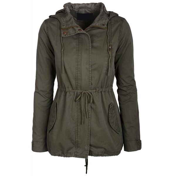 Womens Lightweight Lined Zip Up Fashion Safari Hoodie Jacket - Olive ...