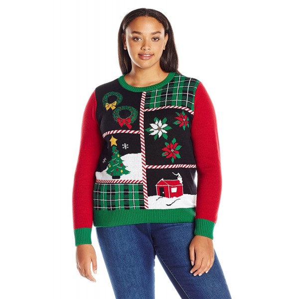 Ugly Christmas Sweater Women's Plus Size Patchwork Light-up Crew ...