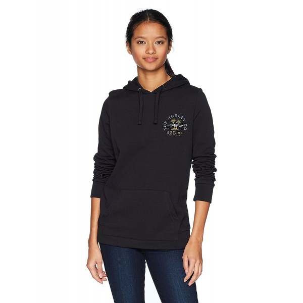 Women's Fleece Kangaroo Pocket Island Palm Tree Hoodie - Black ...