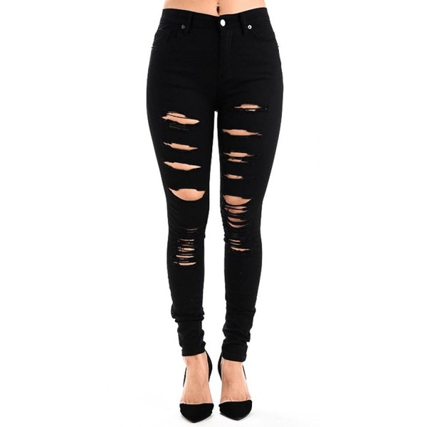 Women's High Rise Stretch Destroyed Ripped Color Skinny Pants Jeans ...