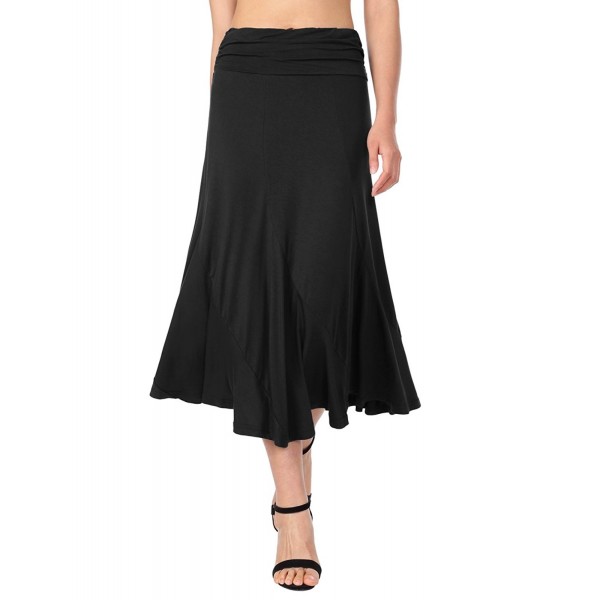 DJT Women's Vintage High Waist Shirring A-Line Long Midi Skirt - Black ...