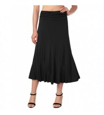 DJT Women's Vintage High Waist Shirring A-Line Long Midi Skirt - Black ...