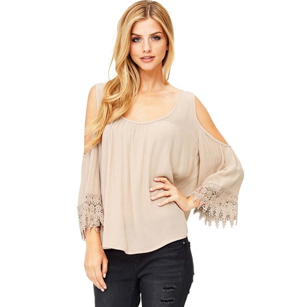 Women's Boho Style Cut Out Shoulder Linen Blouse - Khaki - CD1829A0903