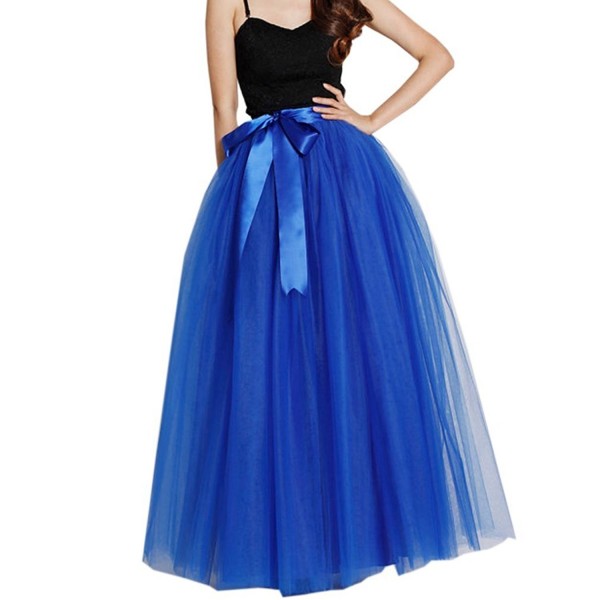 Womens Long Tutu Tulle Skirt PC05 - Royal Blue - C2186QCXCKI