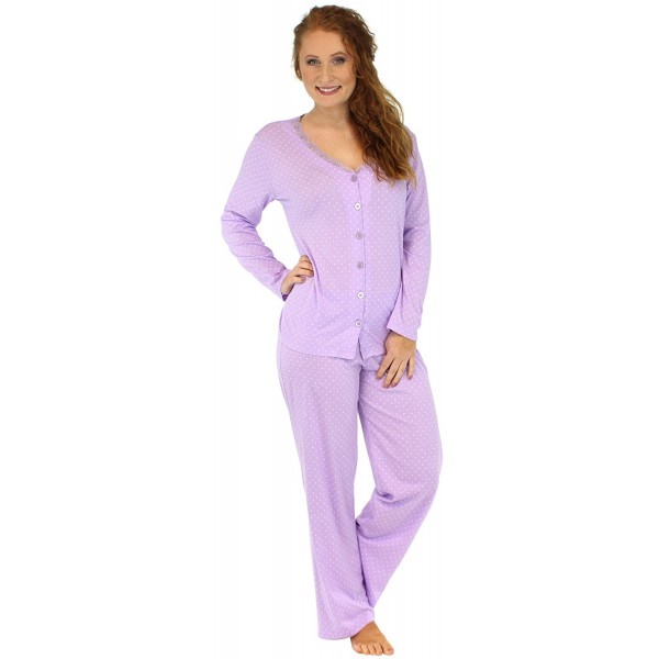 Women's Sleepwear Lightweight Cotton Long Sleeve Button Up Pajama PJ ...