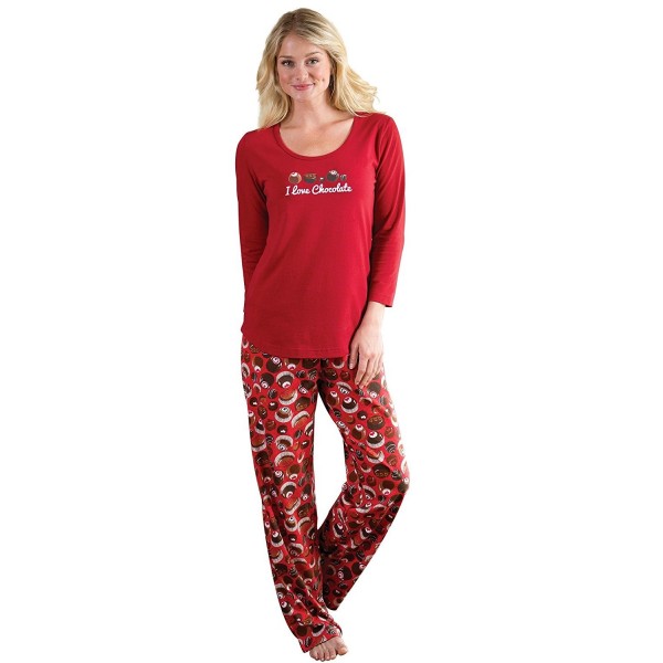 Women's Cotton Chocolate Lover Pajamas- Red - Red - C31264OIWCZ