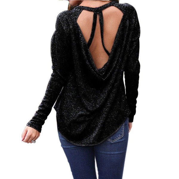 Idgreatim Backless Pullover Shinny Sequins