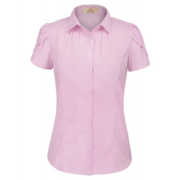 Womens Collared Short Sleeve Blouse Button-Down Shirt CLAF0256 - Red ...