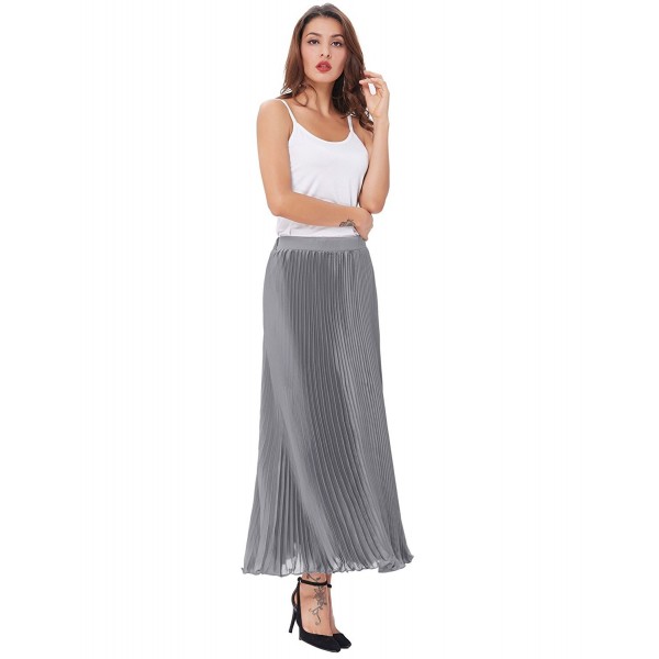 Women's Retro Summer Pleated Maxi Long Skirt KK614 - Silver Grey ...