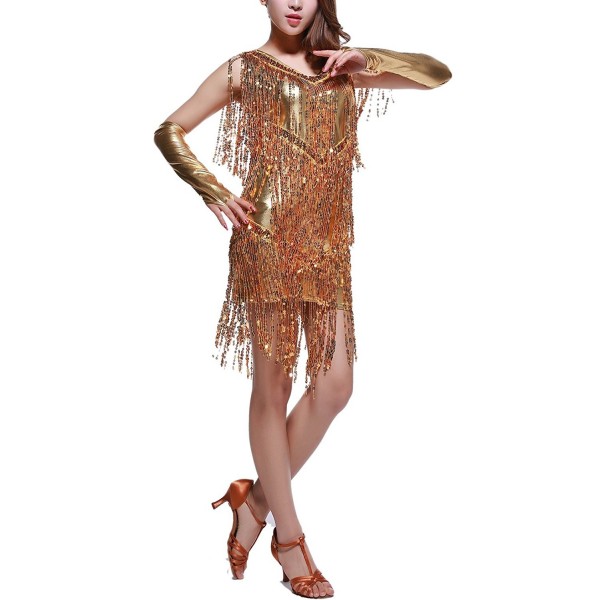 V Neck 1920s Sequin Fringe Charleston Flapper Dance Dresses Costumes ...