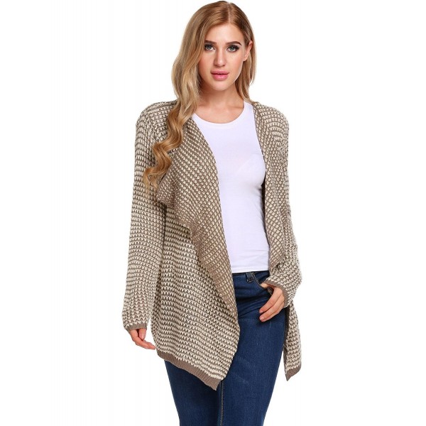 Women's Long Sleeve Pointelle Draped Open Front Knit Cardigan Sweater ...