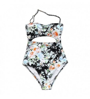 JIANLANPT Floral Print One Piece Swimsuit Cut Out High Waist Monokini ...