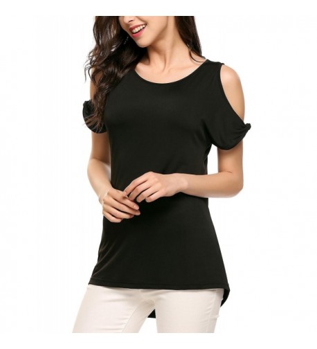 Womens Shoulder Elastic Pullover T Shirt
