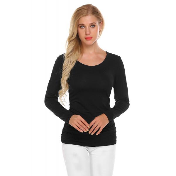 Women Side Shirring Ruched Cotton Tunic Tees Long Sleeves Strenchy ...