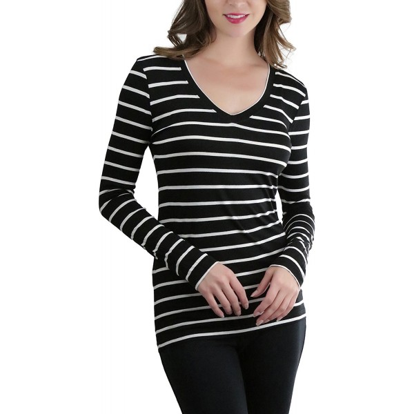 ToBeInStyle Womens Striped V Neck Sleeve