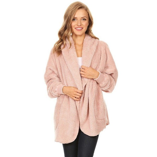 T-Party Womens Faux Shearling Jacket With Hood- Long Sleeves- Open ...