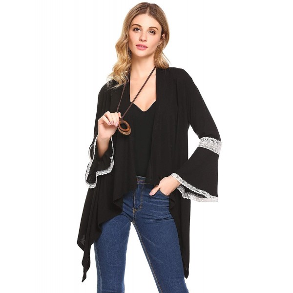 Women's 3/4 Flare Sleeve Hollow Out Open Front Drape Knit Cardigan ...