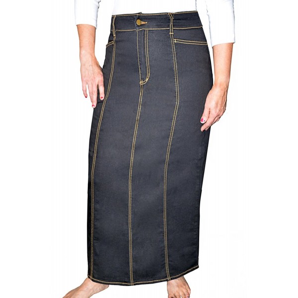 Women's Modest Long Jean Skirt with Panels - Stonewashed Black ...