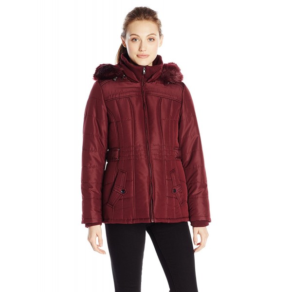 Weathertamer Women's Puffer Jacket with Faux Fur-Trimmed Hood - Pinot ...