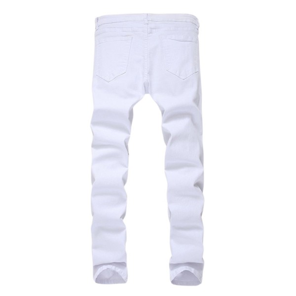 Men's Distressed Jeans Zipper Stretch Tapered Leg Slim Fit Ripped Jeans ...