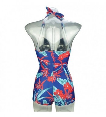 Women's Elegant Floral Retro Boy-Leg One Piece Ruched Maillot Front ...