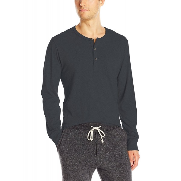 Men's Heathered Classic Henley With Pocket - Black - CA12EGTKTRB