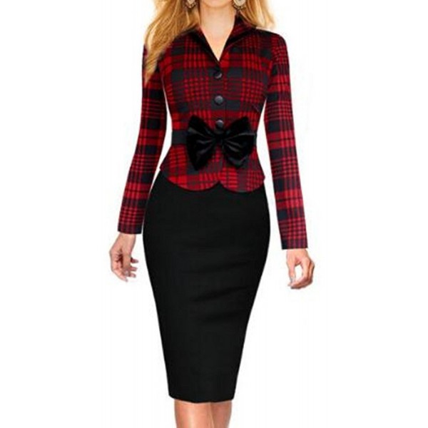 Women's Vintage Tartan Wear to Work Sheath For Bodycon Pencil Dress ...