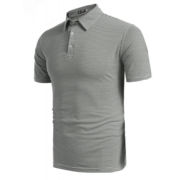 Men's Short Sleeve Polo Shirt Casual Striped Classic Fit Cotton T Shirt ...
