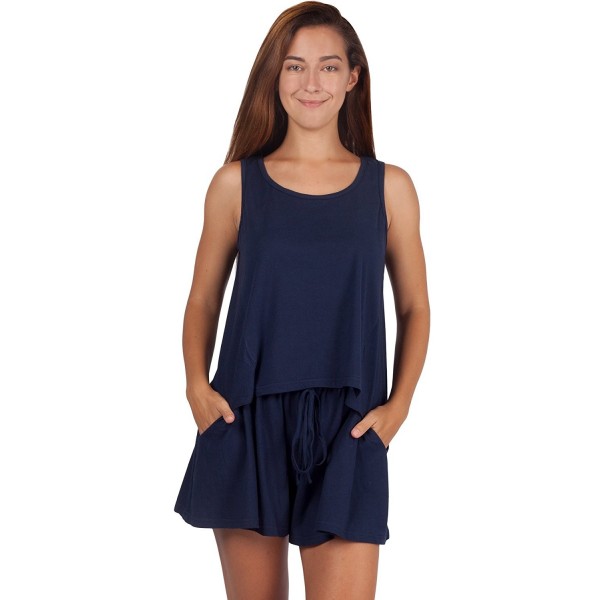 Women's Cotton Pajama Set Sexy Sleeveless Sleepwear Shorts - Blue ...