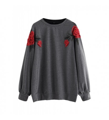 SweatyRocks Womens Embroidered Pullover Sweatshirt