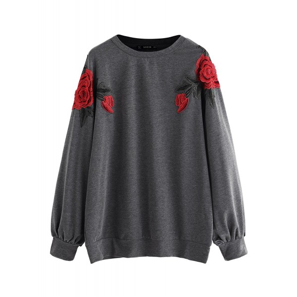 SweatyRocks Womens Embroidered Pullover Sweatshirt