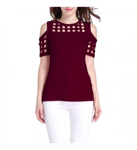 Womens Shoulder Hollow Sleeve Burgundy