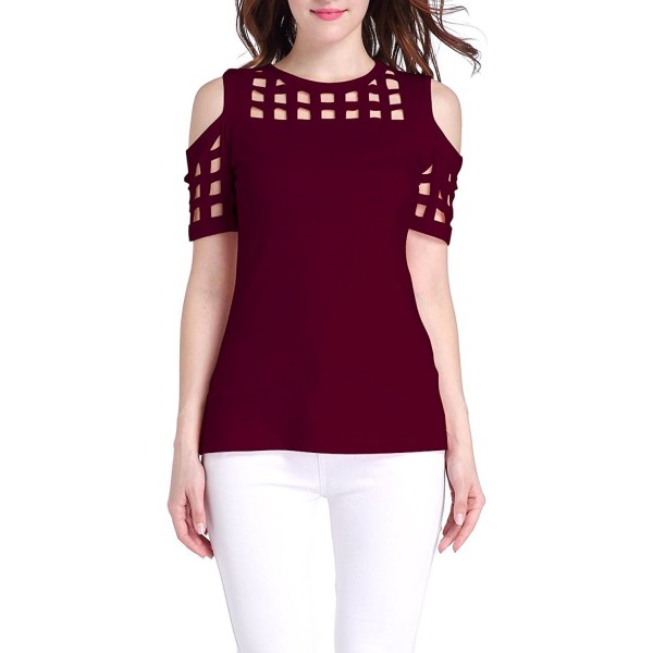 Womens Shoulder Hollow Sleeve Burgundy