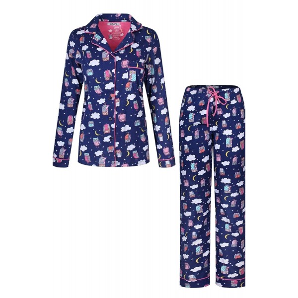 Women's Pure Cotton Long Sleeve Button-Down PJ & Long Pants Set - Royal ...