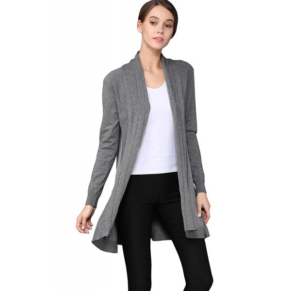 Womens Long Sleeve Classic Knit Cardigan Sweater - Dark Grey - CN17YT6N8K9