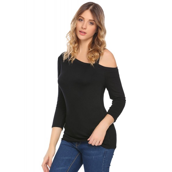 Women's Sexy Cold Shoulder Long Sleeve Hollowed Out Loose Fit Tunic ...