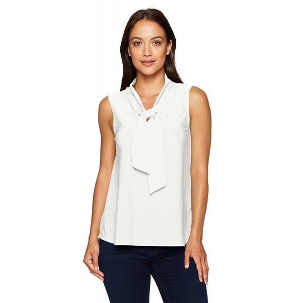Women's Petite Sleeveless Tiefront Blouse - Ivory - CF17Z380D7T