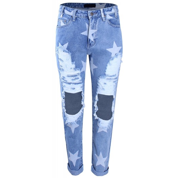 Ladies Code Distressed Boyfriend LightBlue