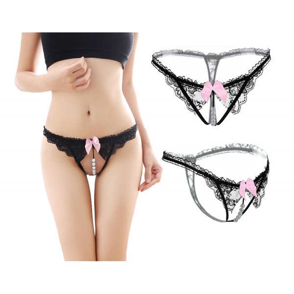 3991 Women's Sexy Lace G-String Open Crotch Mesh Pearl Thong