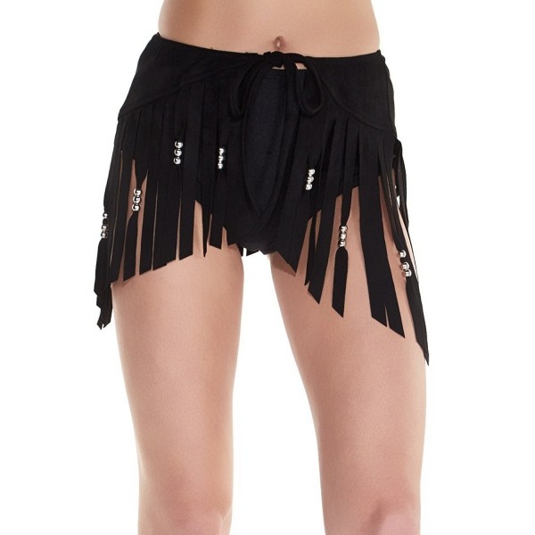 Women's Esmeralda Over Fringe Boho Beaded Wrap Skirt (Black) - Black ...