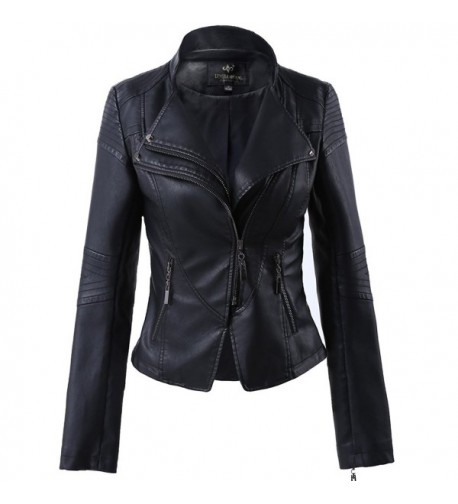 Womens Leather Stand up Collar Jacket