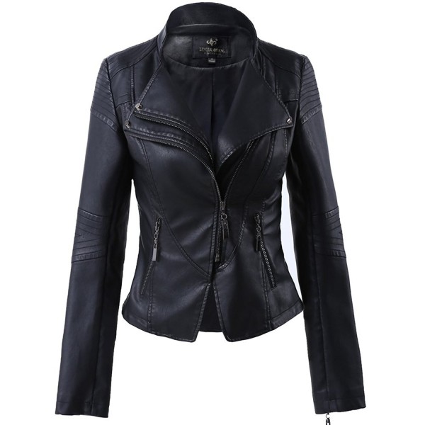 Womens Leather Stand up Collar Jacket