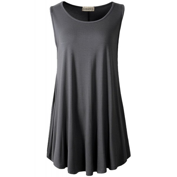 Women Solid Sleeveless Tunic For Leggings Swing Flare Tank Tops - Deep ...