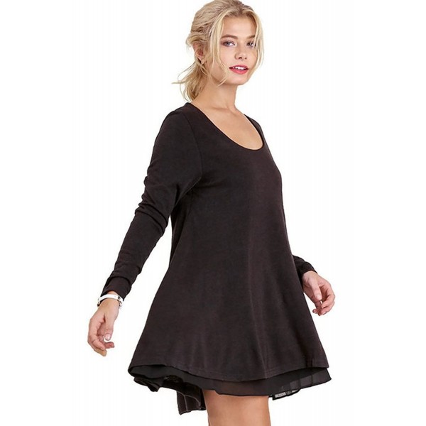 Long Sleeve Layered Flare Dress - Black - C912O9V6VSQ