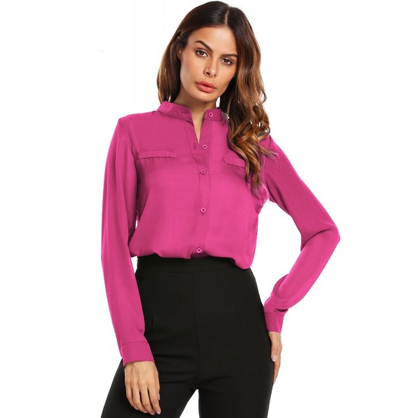 GEESENSS Sleeve Chiffon Blouse Button