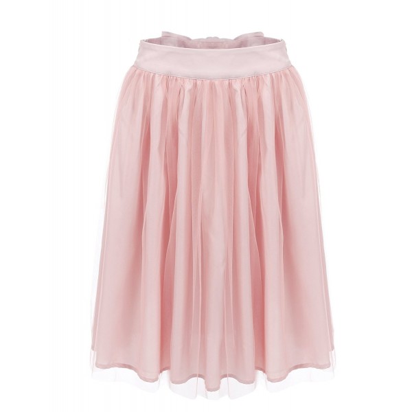 Women Knee Length Bowknot Layered Tulle Party Prom Skirt - Pink-bowknot ...
