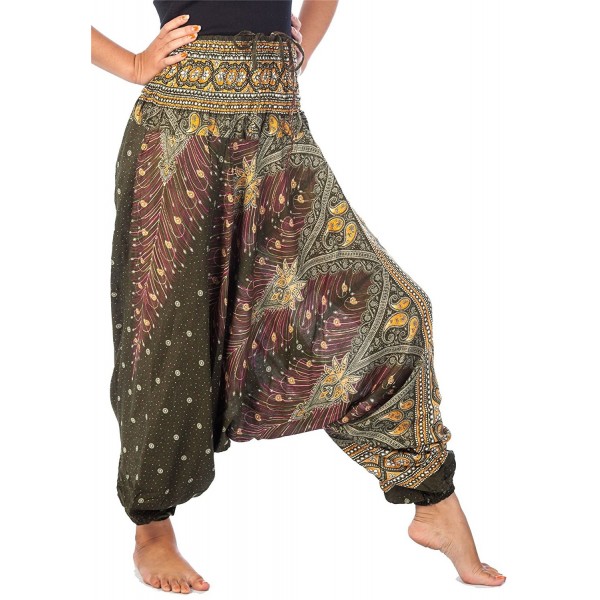 Women's Peacock Print 2 in 1 Harem Pants Jumpsuit - Peacock 1 Dark ...