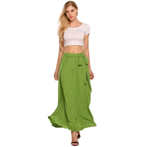 Women's Lightweight Elastic Waist Stretch Maxi Long Skirt With Bow Tie ...