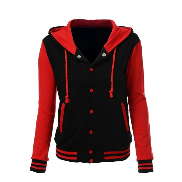 Women's Stylish Color Contrast Long Sleeves Hoodie Varsity Jacket ...