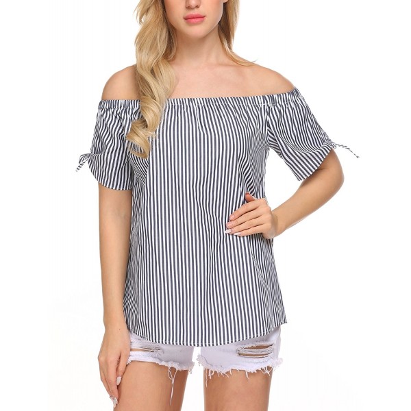 Finejo Blouse Striped Shoulder Elegant